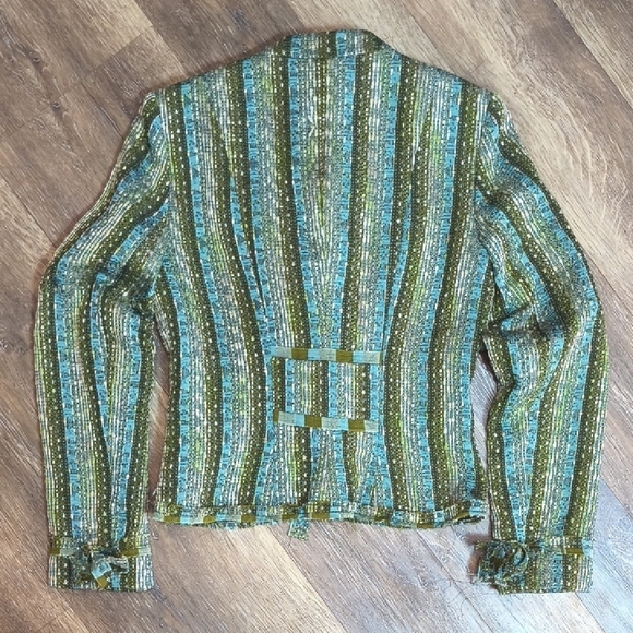 ECI Green and Blue Striped Ruffle Blazer - Picture 3 of 4